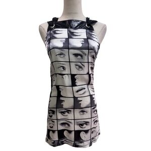 Miss Sixty Eyes Mouth Lips Vintage Y2K Graphic Dress